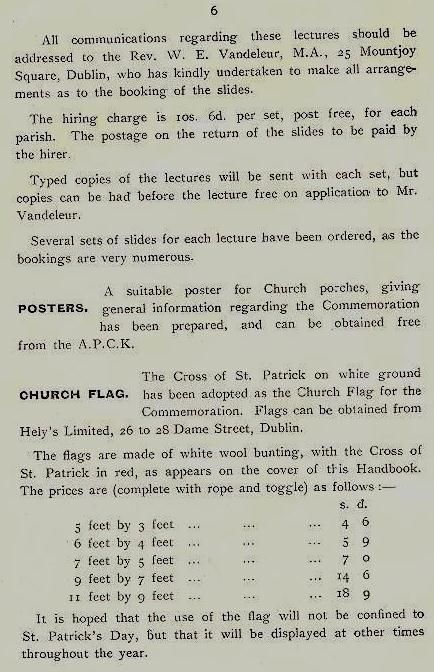 Detail about the lantern lectures as advertised in A Handbook of Celebrations, Lectures and Literature (1932) produced in advance of events during the Commemoration of St Patrick