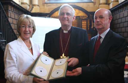 Ms Mary Hanafin, T.D., and the Archbishop of Dublin, the Most Rev. Dr John R.W. Neill and Dr Raymond Refauss&eacute;, RCB Librarian