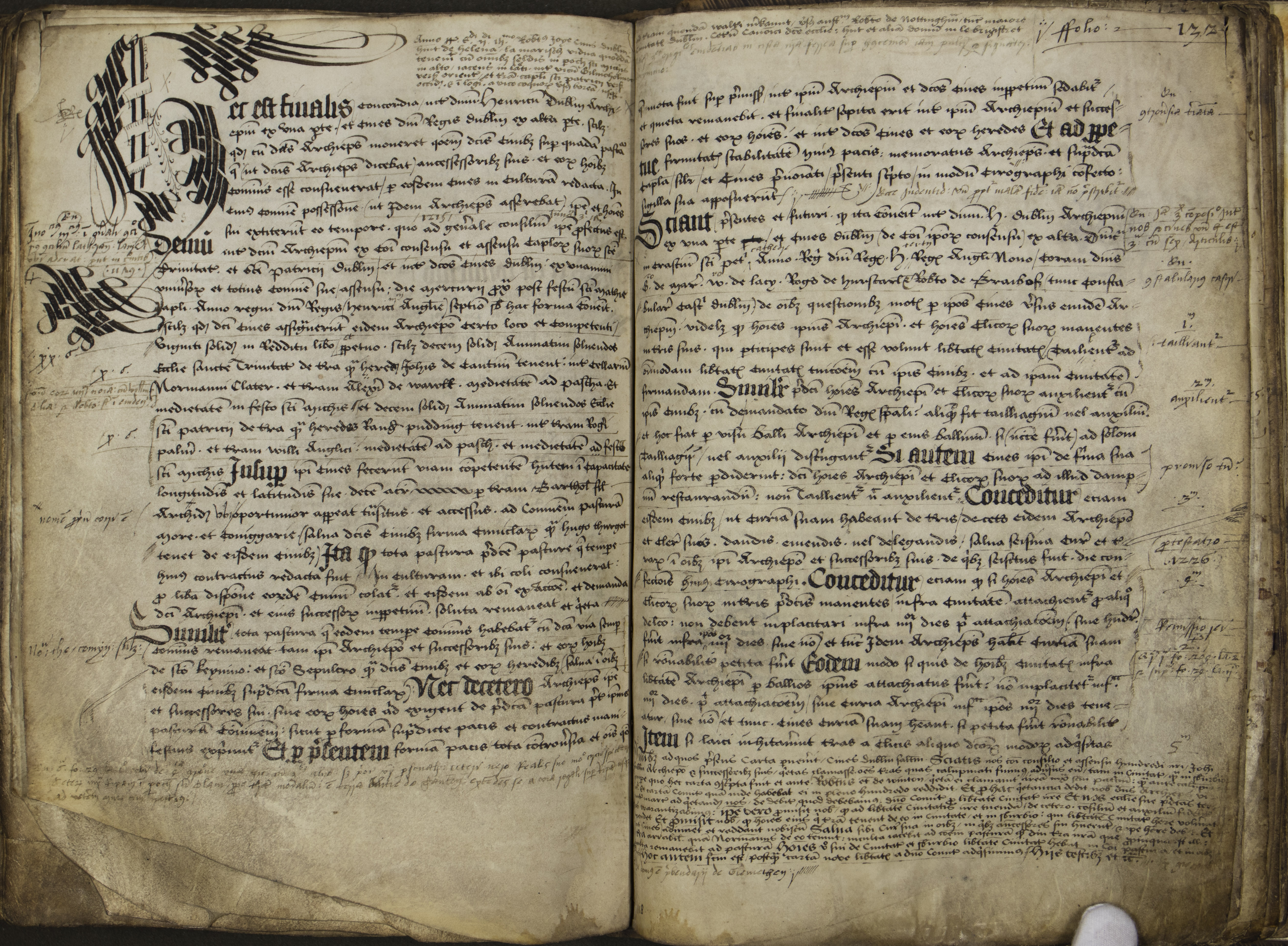Example of the ornate script to be found in the Register of Archbishop John Alen, RCB Library D6/3 folios 131r and 132.
