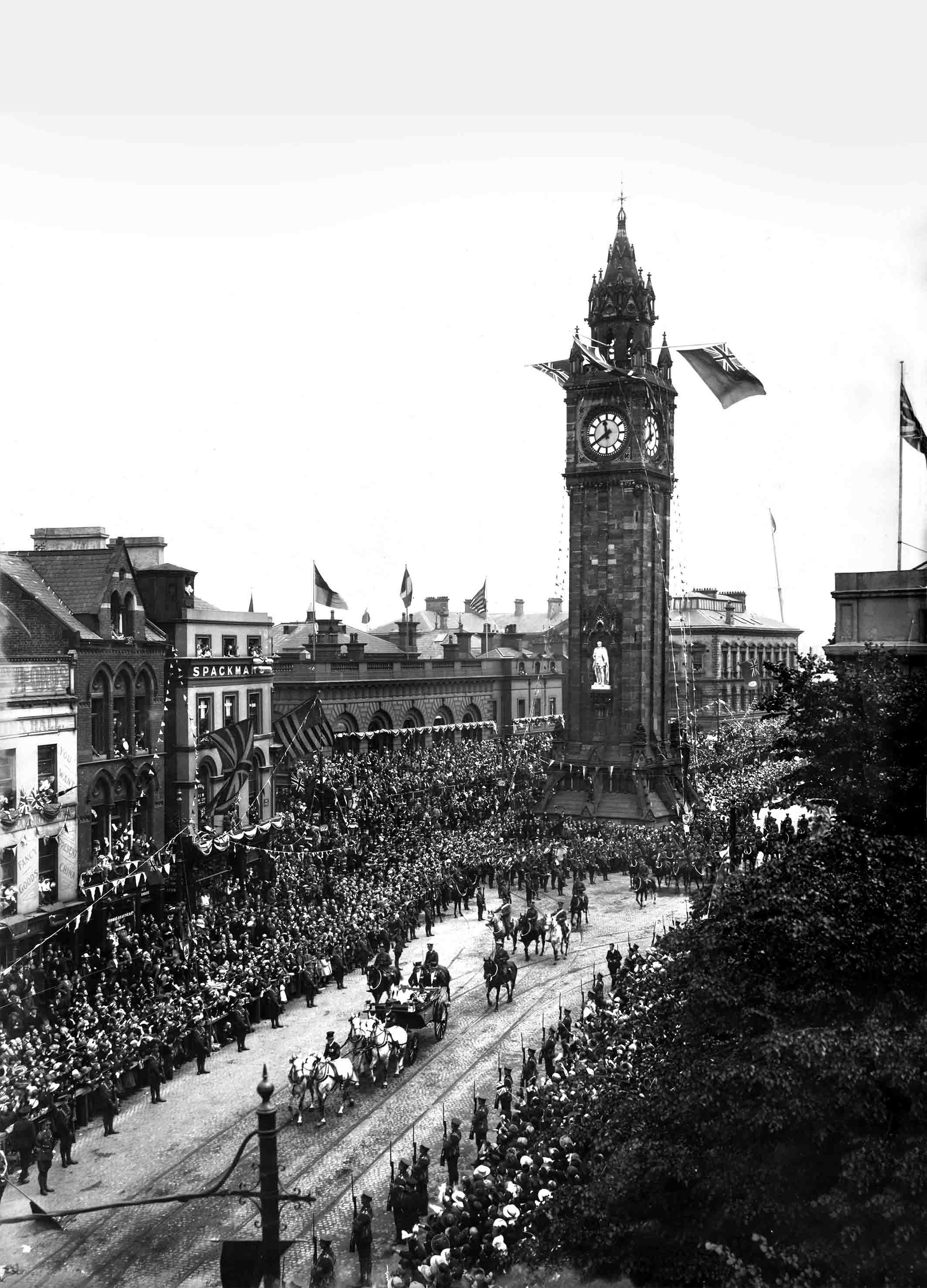 Photograph of the royal party in High Street, Belfast, 22nd June 1921, on the occasion of the official opening of the Northern Ireland Parliament, by Alex Hogg. &copy; Prof Brian M Walker