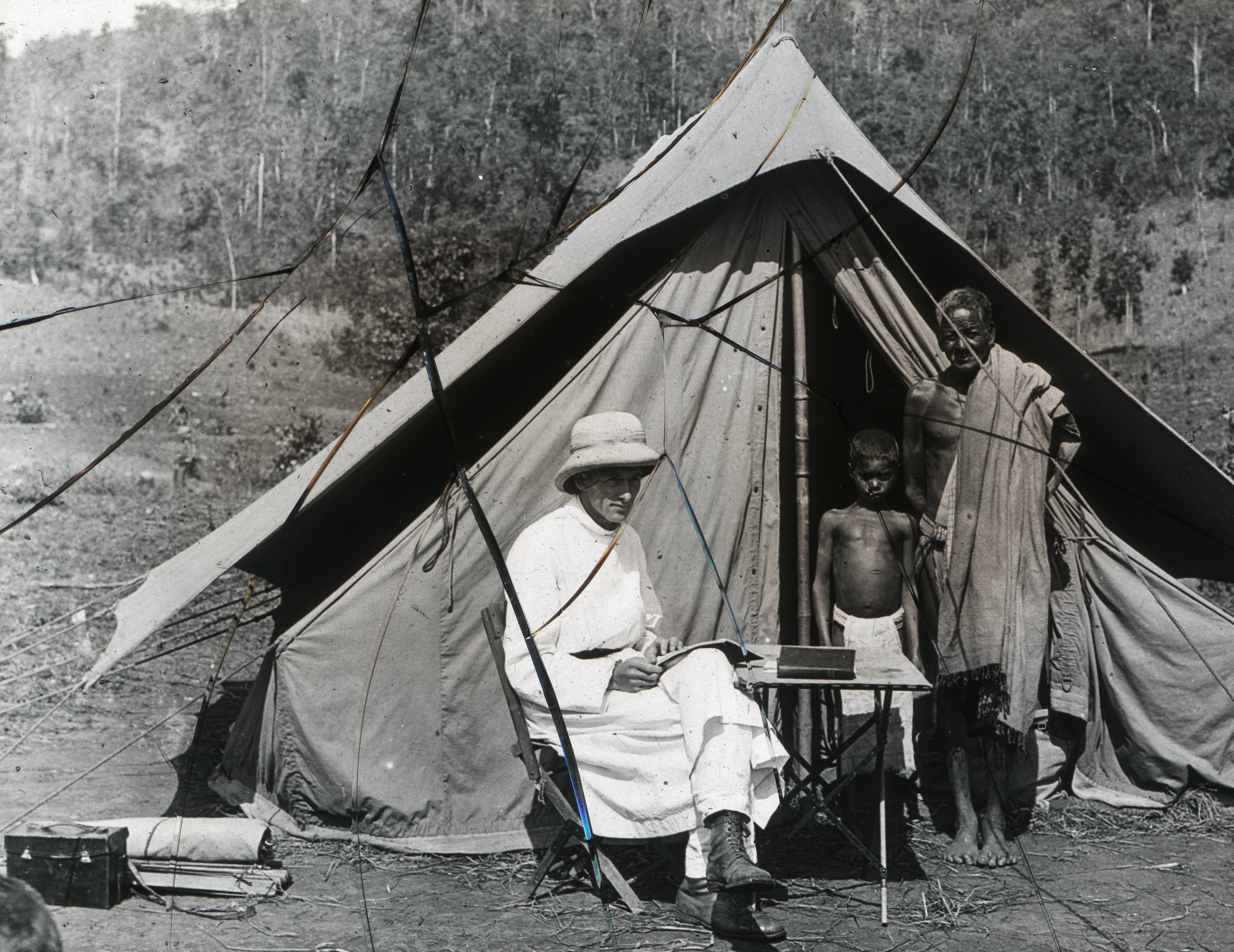Figure 3. The Revd Dickson sitting outside his tent on a tour.