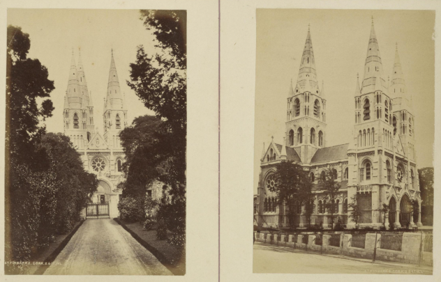 Figure 3. Two photographic prints showing an external view of the newly completed St Fin Barre's Cathedral