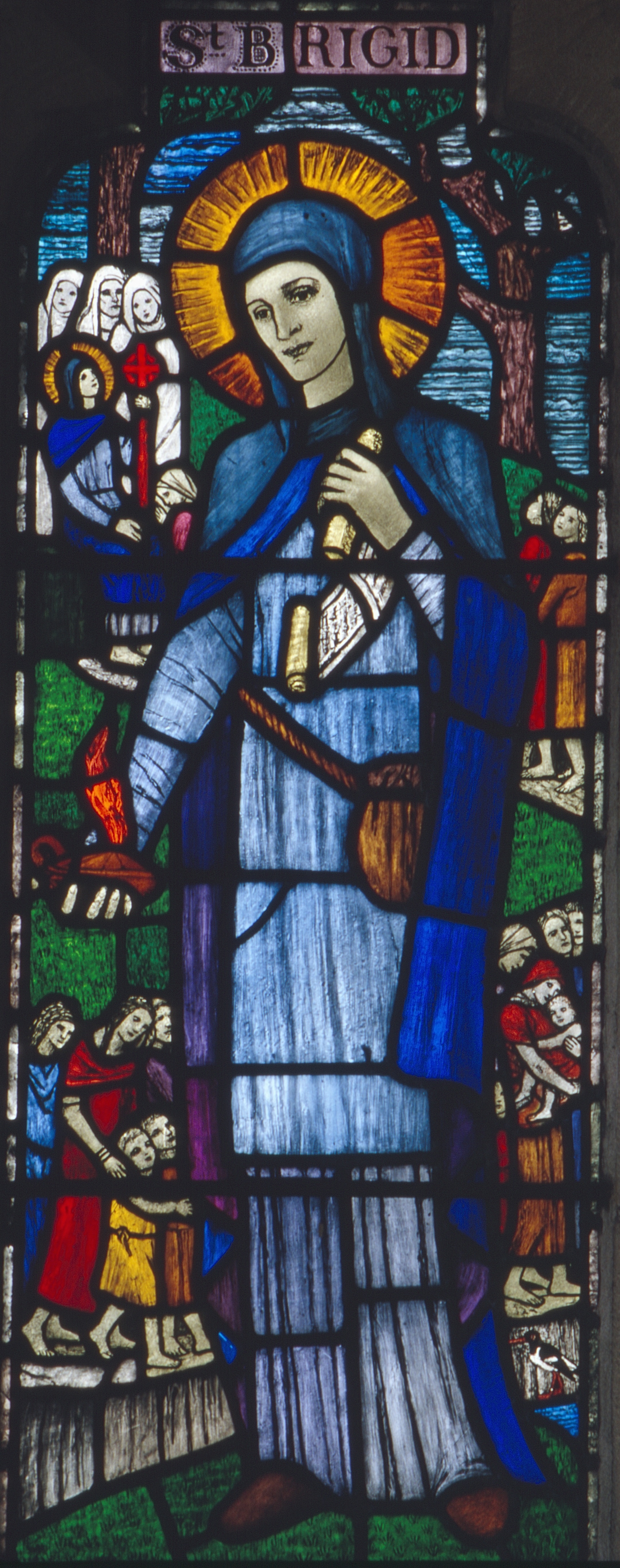 Figure 5: St Brigid's Window, St Bartholomew's - designed by Catherine "Kitty" O'Brien, 1939. Gloine.