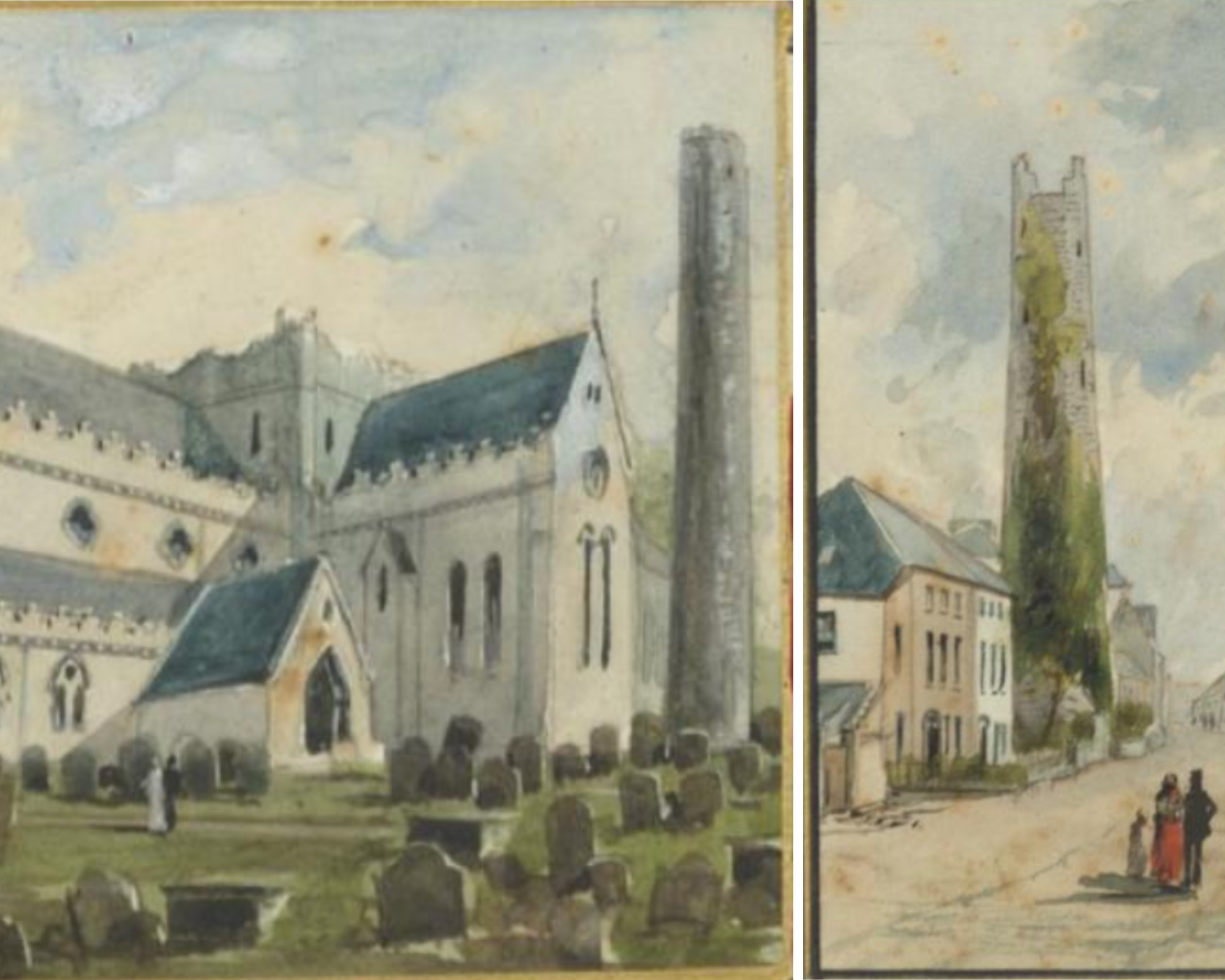 Figure 5: St Canice's Cathedral, Co. Kilkenny & the Cloyne round tower, Co. Cork (MS1189)