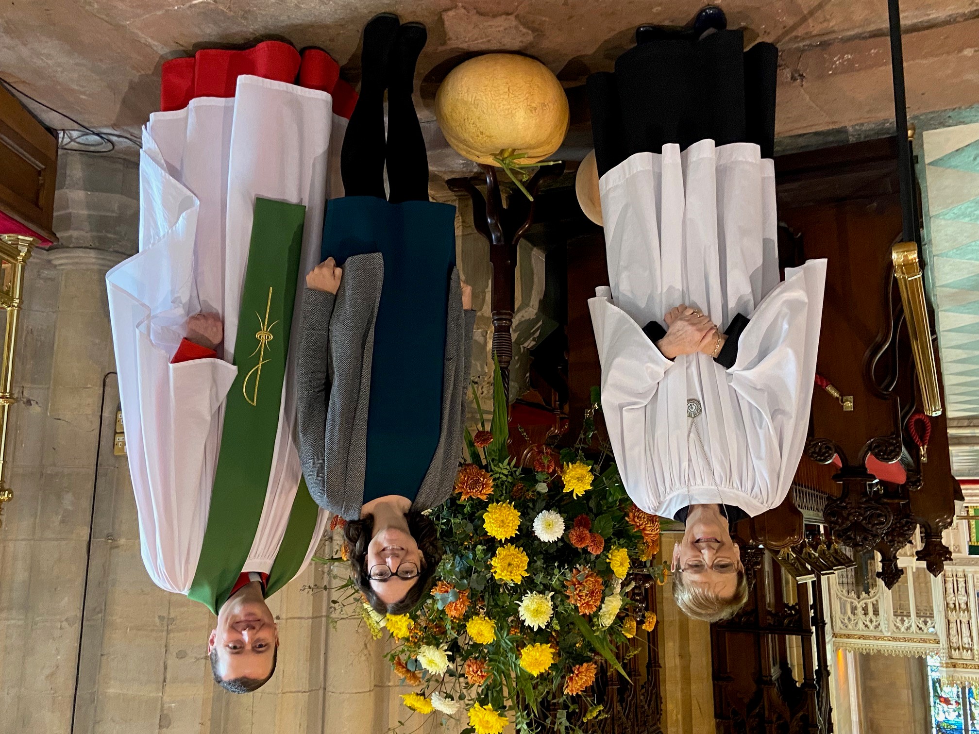 Mrs Florrie Hoey (Cathedral Reader), Ms Ruth Cooke (Christian Aid Ireland), and the Very Revd Shane Forster (Dean of Armagh) at Sunday's Harvest service.