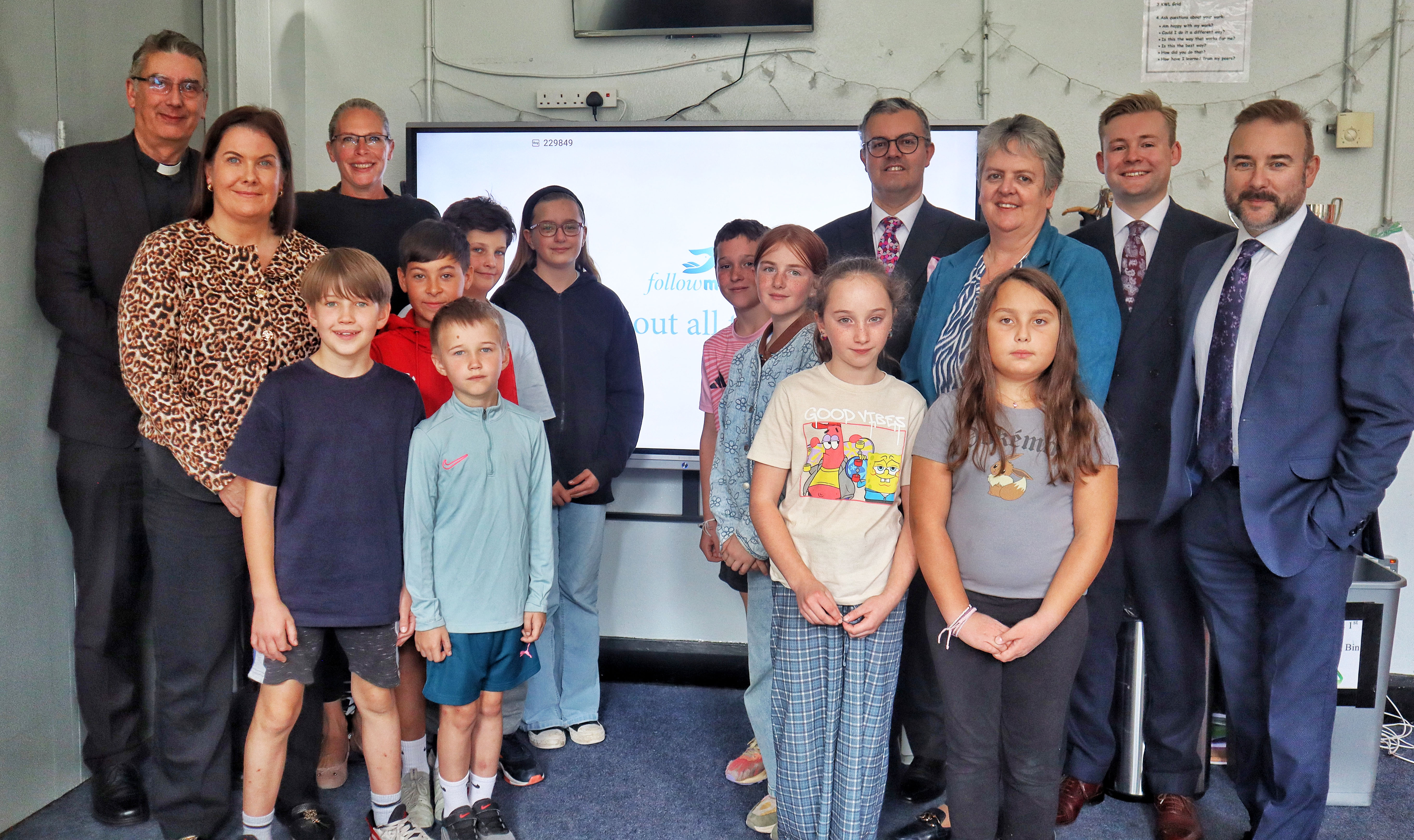 Children, teachers and Church of Ireland educational representatives at the video launch.