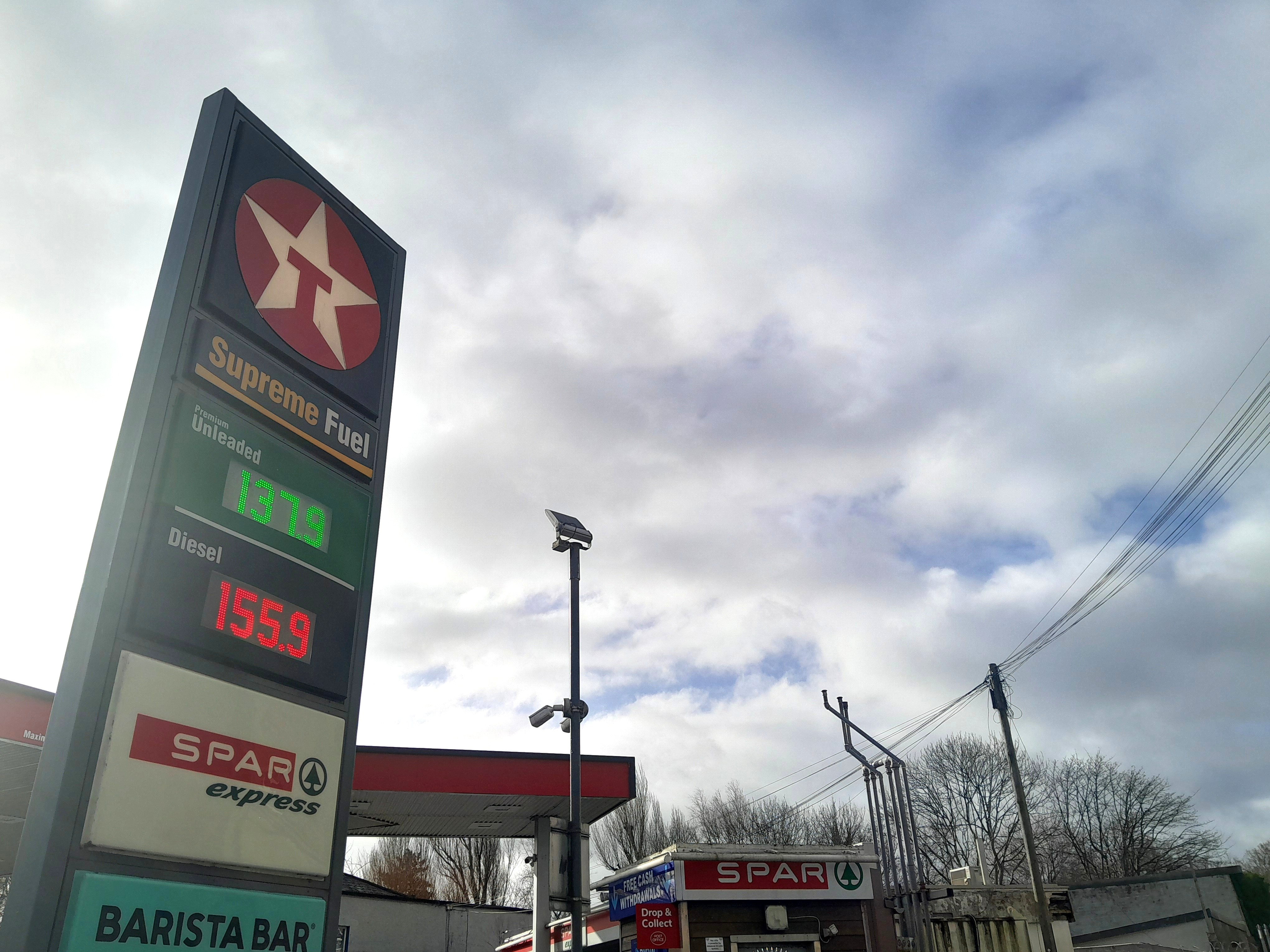 A&nbsp;petrol station in South Belfast this morning displaying current fuel prices.