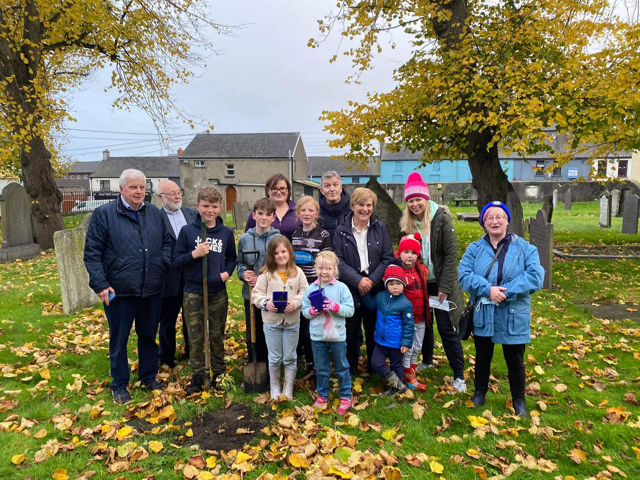 A happy crew at Dundalk Parish Church getting ready to plant some trees.