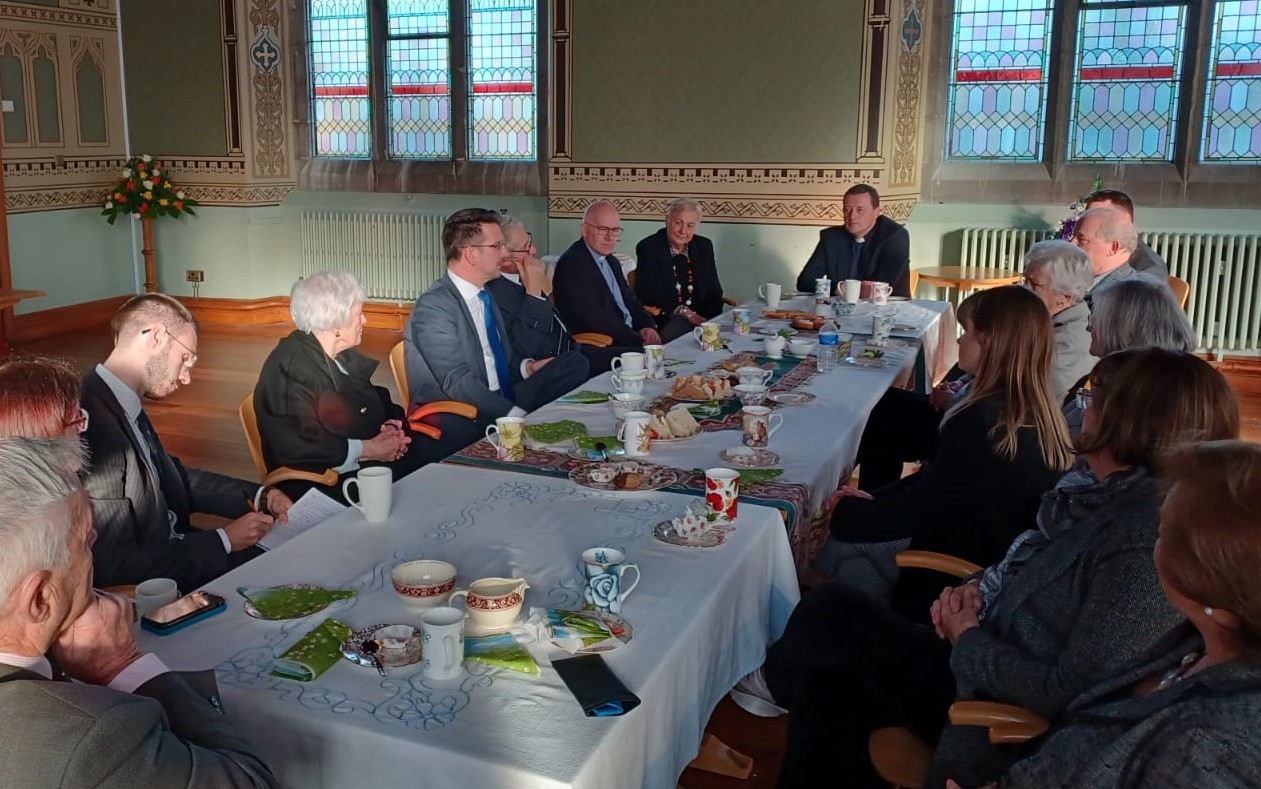 Local representatives meet with the Minister for a questions and answer session in the Synod Hall at St Patrick's Roman Catholic Cathedral.