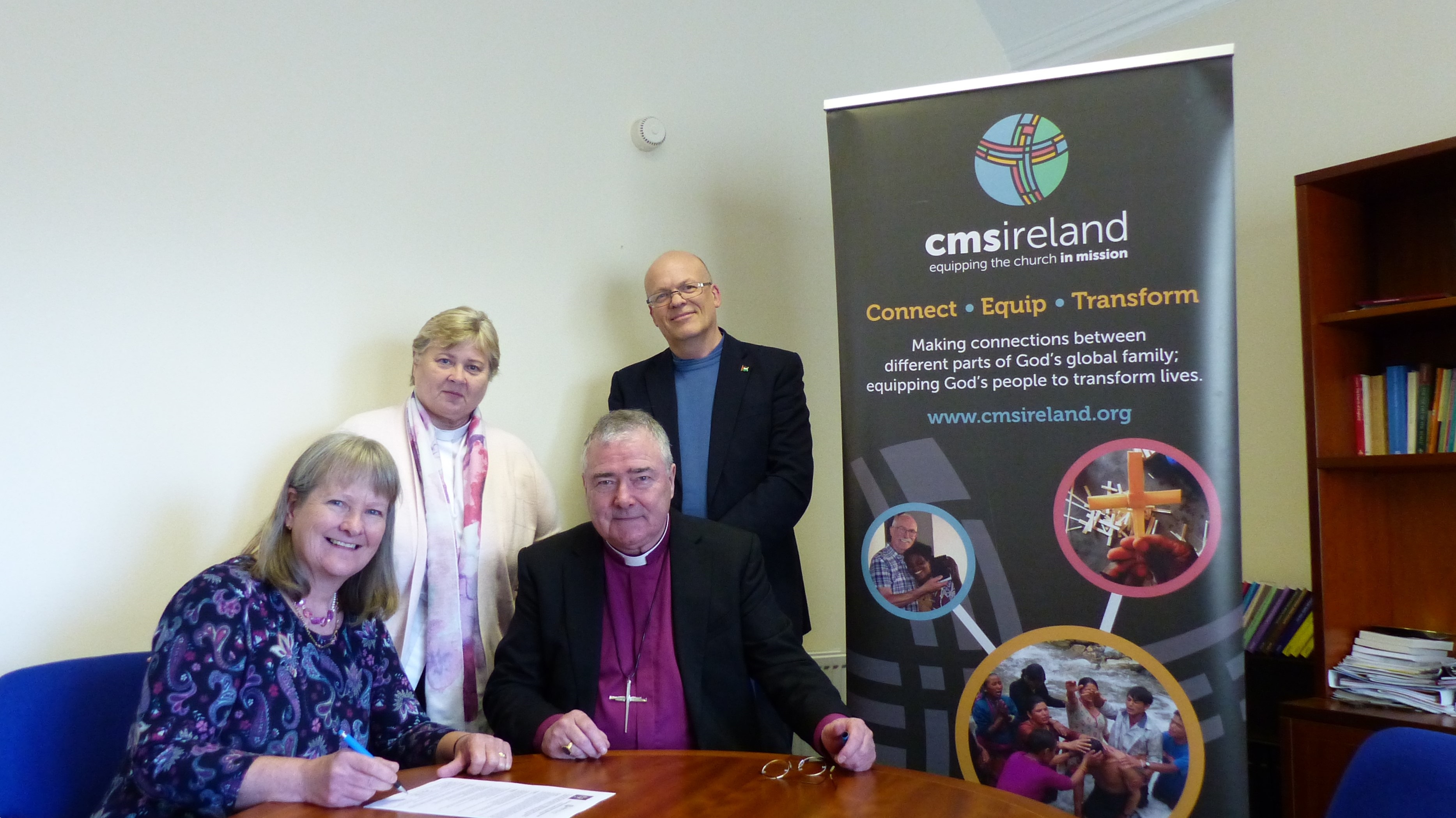 Archbishop John with Jenny Smyth and Roger Thompson from CMS Ireland, and Archdeacon Elizabeth Cairns.