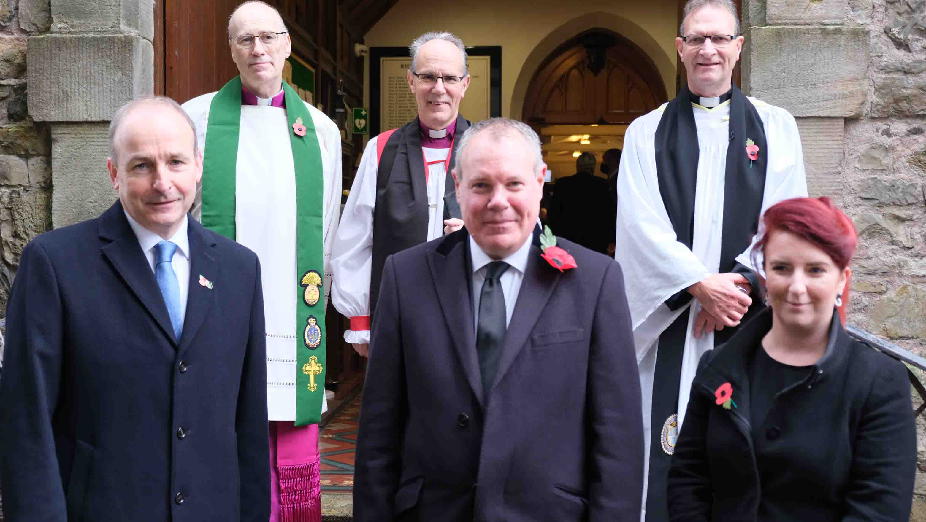 Attending the Remembrance Service were (front from left); Mr Miche&aacute;l Martin TD, An Taoiseach; Mr Conor Burns MP, Minister of State; and Ms Louise Haigh MP, Shadow Secretary of State for Northern Ireland. Back row (from left): Monsignor Peter O'Reilly, the Bishop of Clogher, the Right Revd Dr Ian Ellis; and Dean Kenneth Hall.