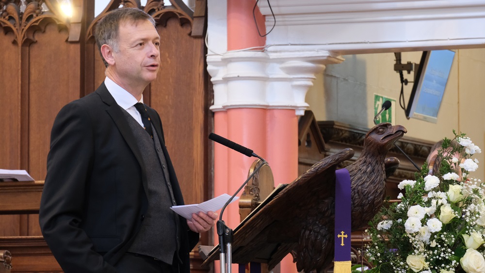 Desmond Hannon who gave the family tribute at his father's funeral service.