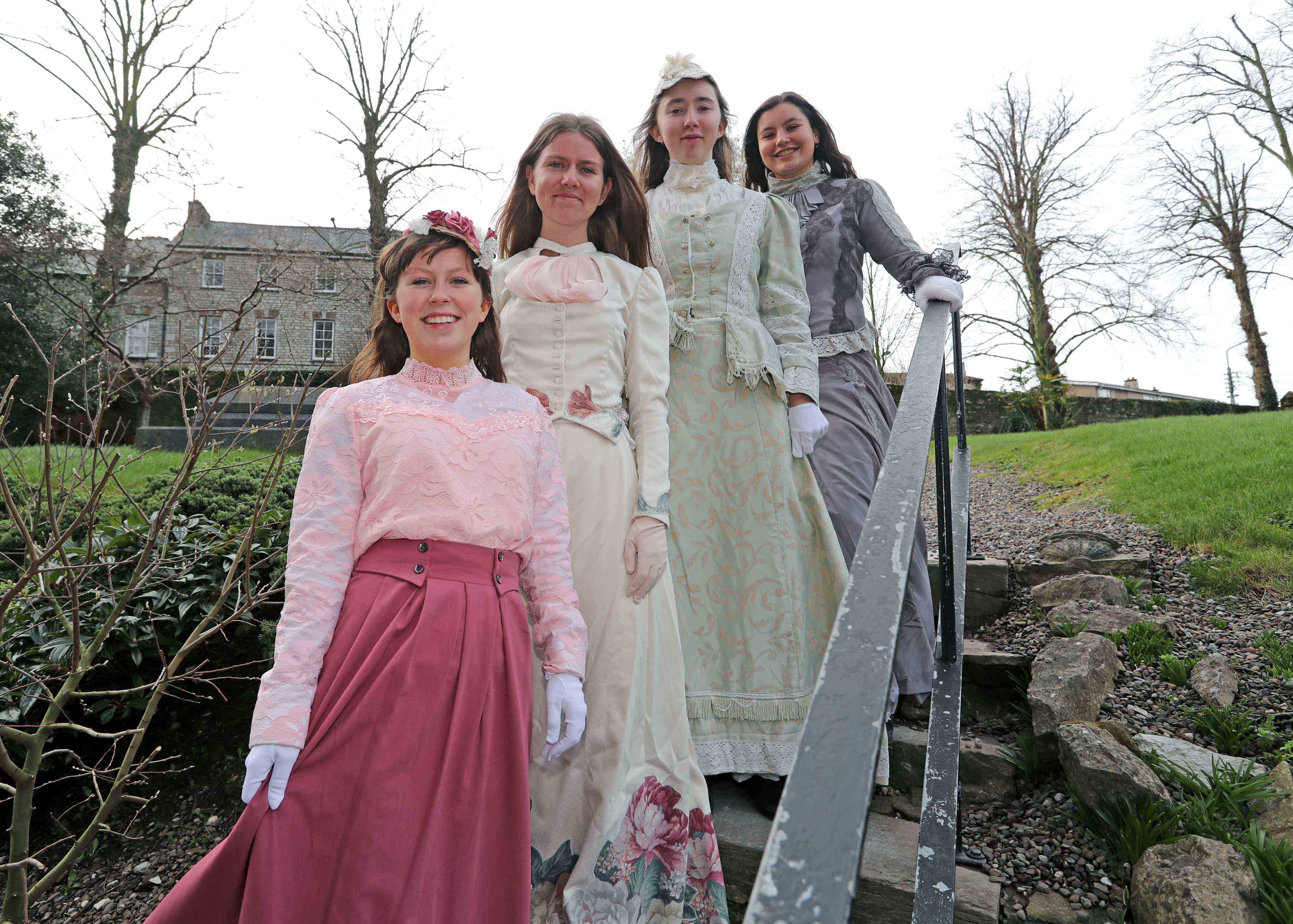 Pictured are, in costume Ashton School students, Sadhbh, Emily, Lucy and Claire, at the 150th anniversary commemorations of the disestablishment of the Church of Ireland, at Saint Fin Barre's Cathedral, Cork. Picture: Jim Coughlan.