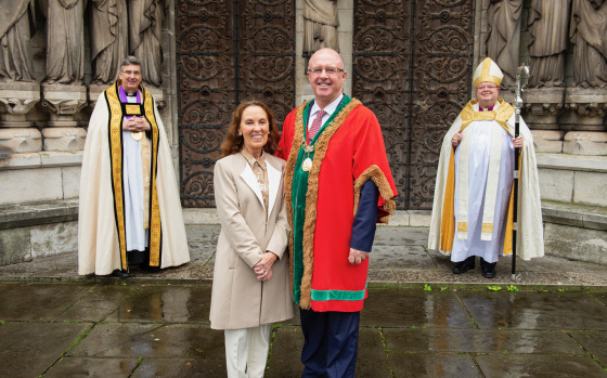The Lord Mayor of Cork Cllr Joe Kavanagh, and the Lady Mayoress, Mrs Stephanie Kavanagh, with the Dean and Bishop Colton at the 150th anniversary of the consecration of St Fin Barre's Cathedral on 30th November 2020. Picture: Gerard McCarthy Photography.