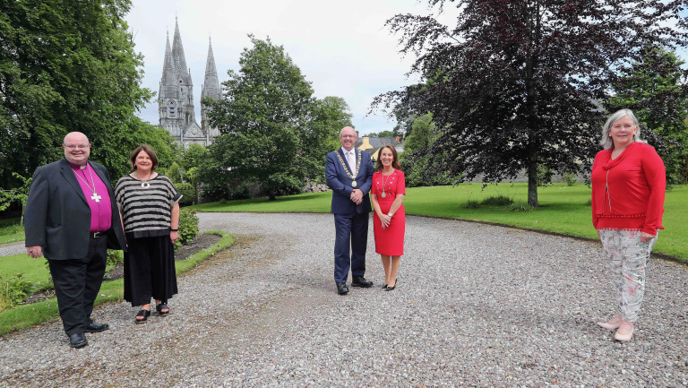Pictured are the Right Reverend Dr Paul Colton, his wife Susan Colton, Lord Mayor Cllr Joe Kavanagh, Lady Mayoress Stephanie Kavanagh, and Ann Doherty, CEO of Cork City Council, during the courtesy visit of the Lord Mayor of Cork to Bishop Paul and Mrs Susan Colton, at The Palace, Bishop Street, Cork. Picture: Jim Coughlan.