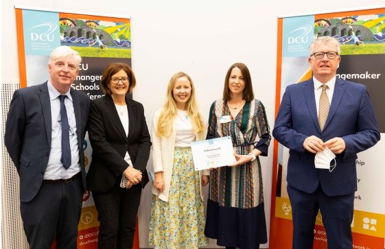 From left: Dr John White (Programme Director), Prof Anne Looney (Dean of DCU), Amanda Sullivan (Deputy Principal of Ballymoney NS), Shireen Rountree (Principal of Ballymoney NS), Daire Keogh (President of DCU).