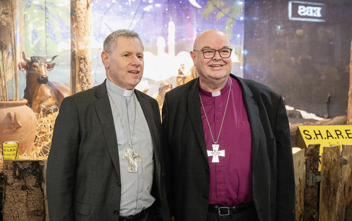 Bishop Fintan Gavin and Bishop Paul Colton at the Blessing of the SHARE crib in 2023.