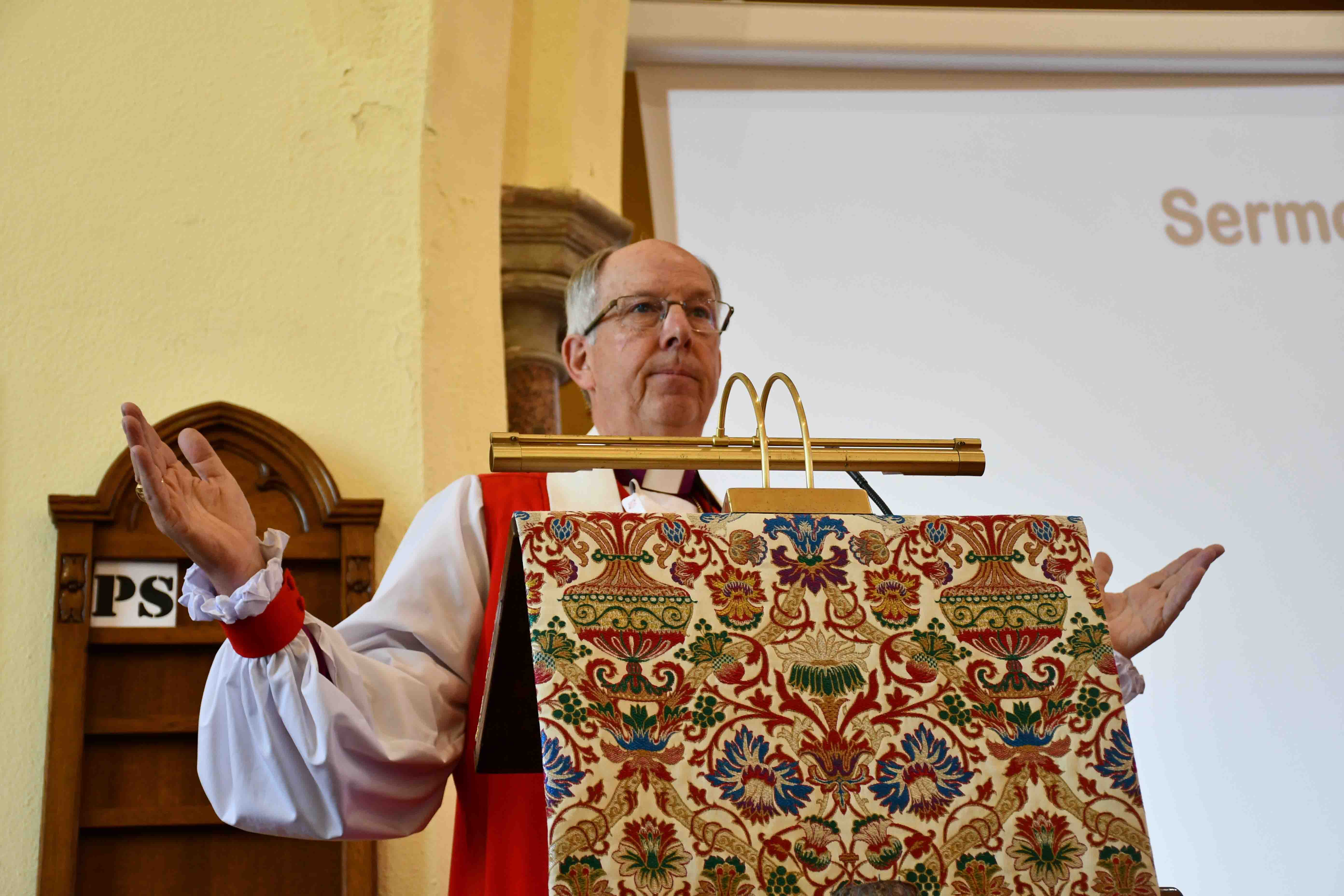 Bishop Ken Good delivers the sermon at Sunday's Service.