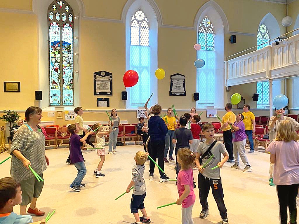 Fun and games in the church.