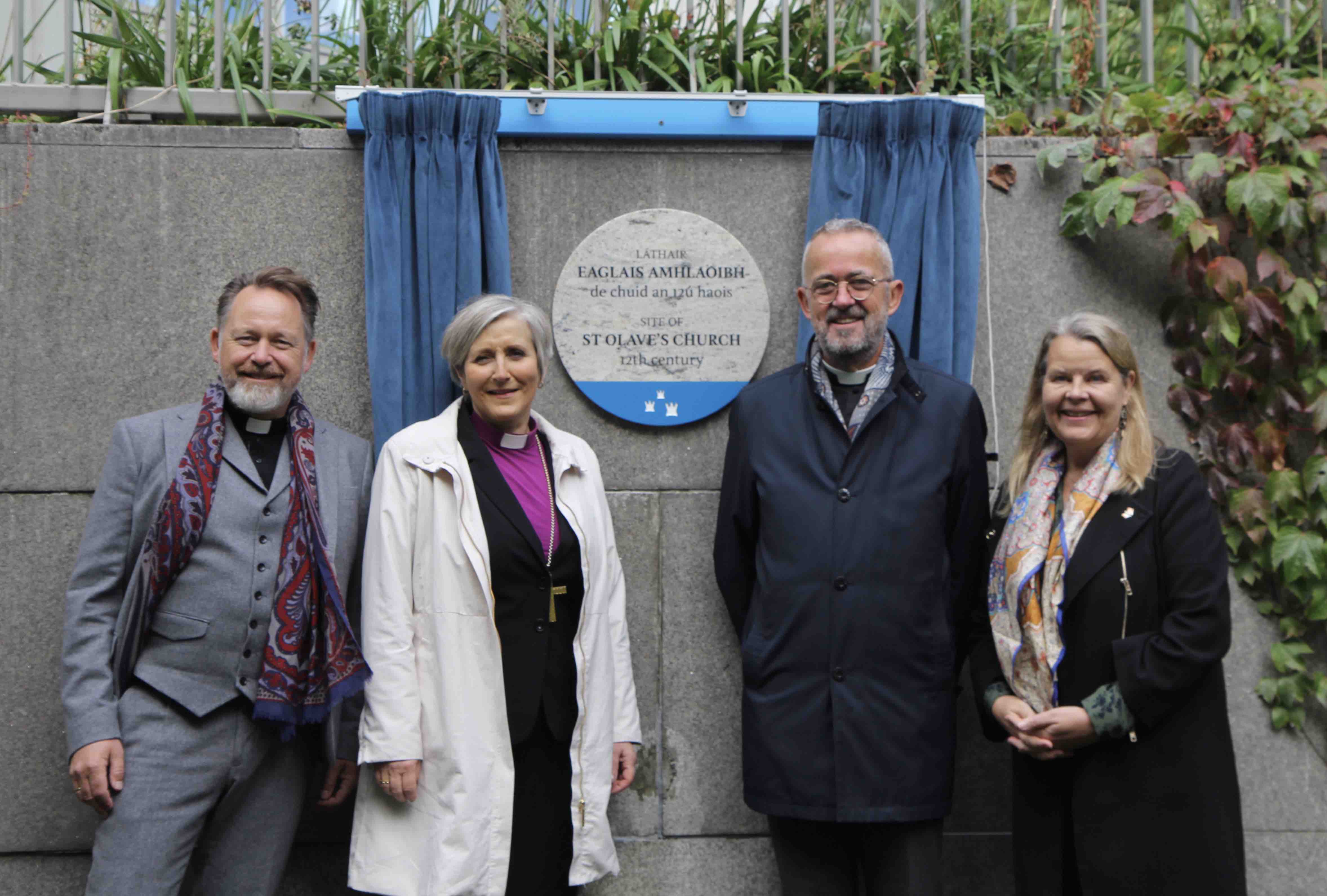 The Revd Einar Vegge, Bishop Herborg Finnset of the Church of Norway, Dean Dermot Dunne of nearby Christ Church Cathedral and Norwegian ambassador Mari Skåre.