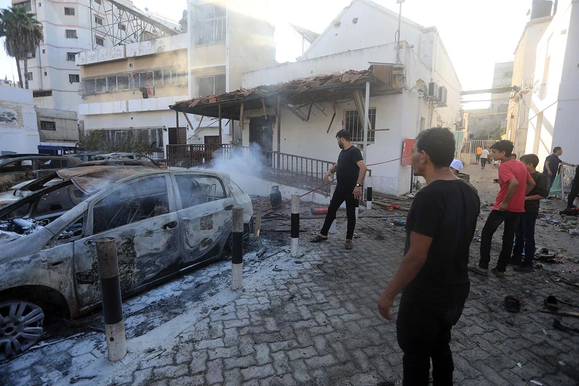Part of the grounds of Al Ahli Arab Hospital in Gaza City &ndash; Photo from the World Health Organisation Media Centre in December. The hospital's solar panels can just be seen on the roof.