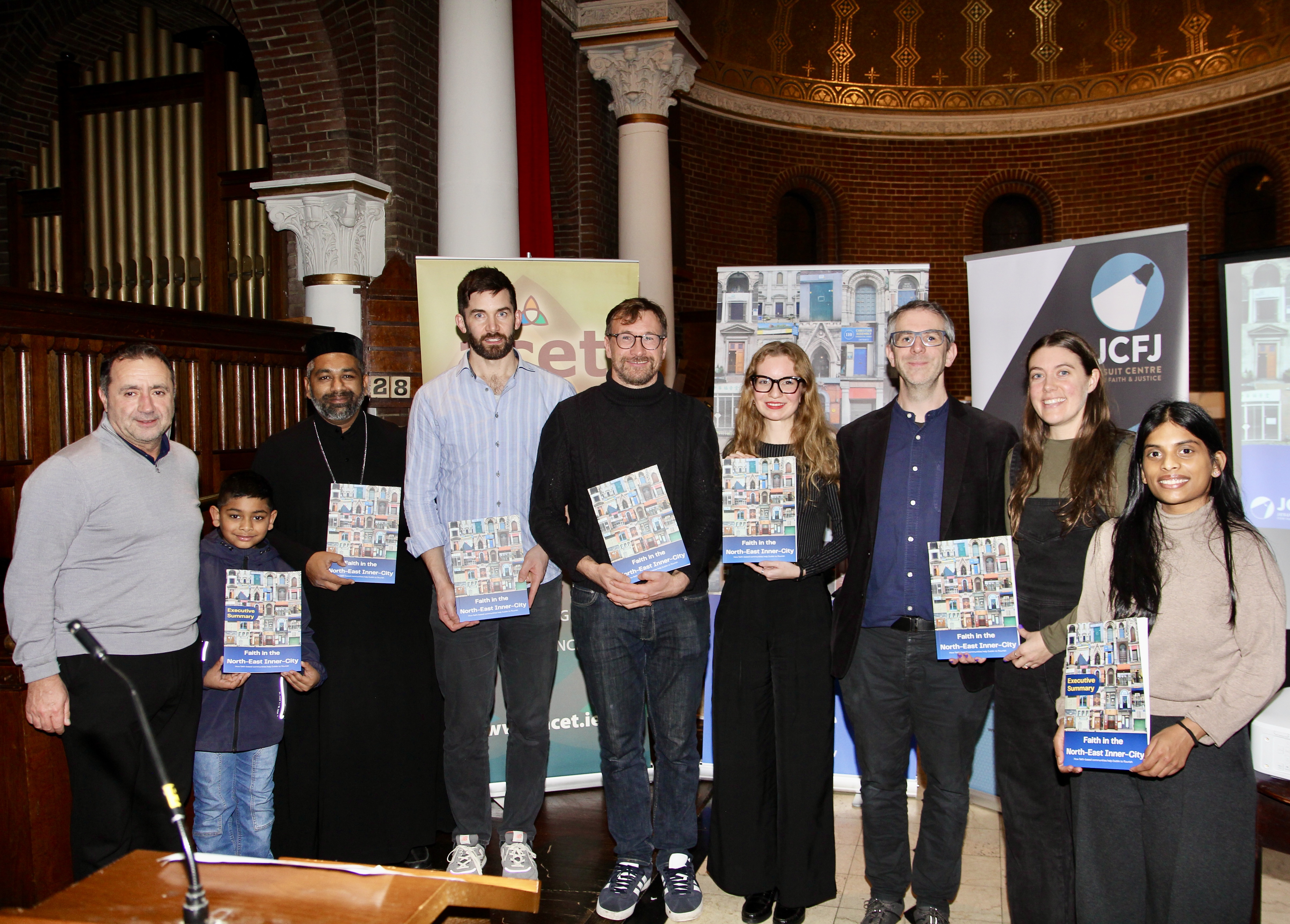 Adrian Cristae DCIF, Fr Stanly and his son of the Indian Orthodox Church, Anne Baenziger of St George and St Thomas's, Richard Carson ACET, Cllr Janet Horner, Kevin Hargaden, Sophie Manaeva, Keith Adams, Johanna Boloi ACET and Jobitha Prince.