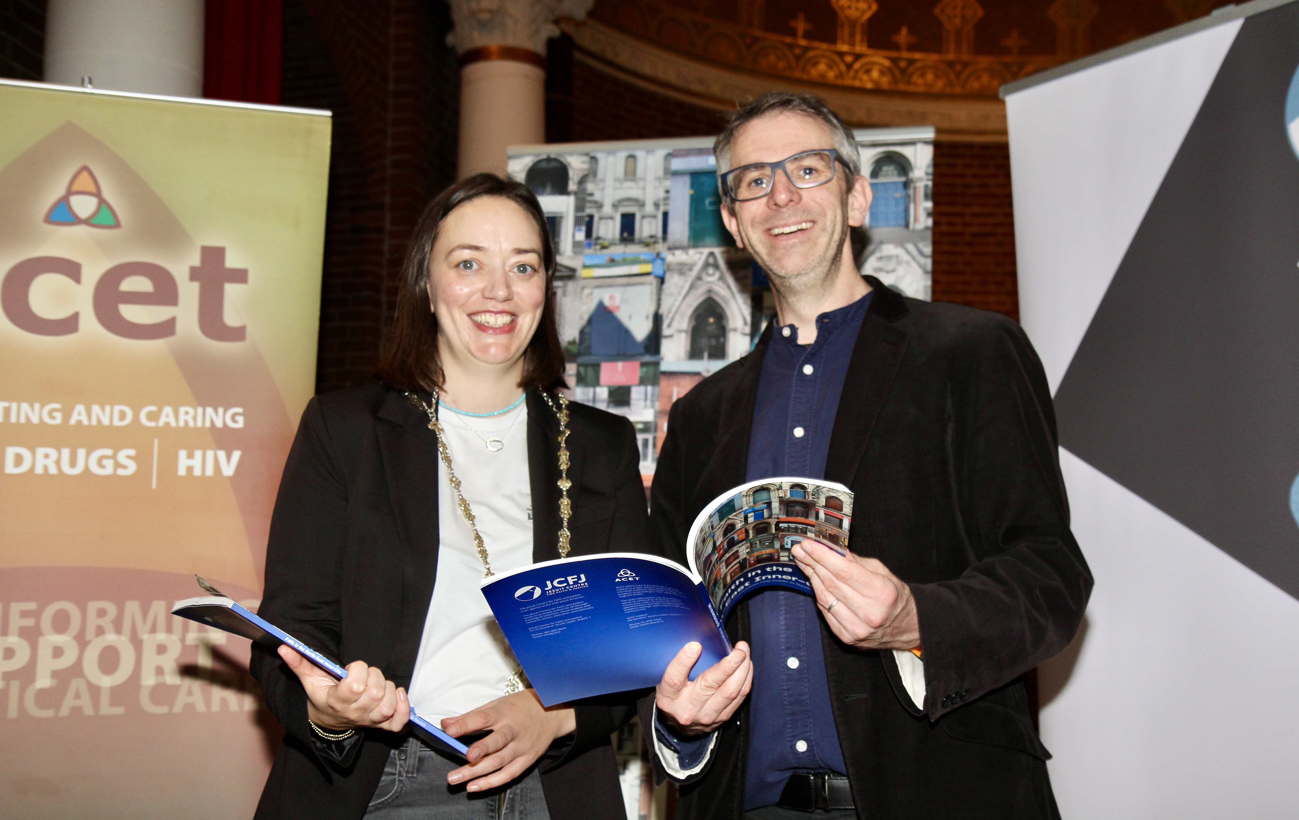 Councillor Janet Horner and author Kevin Hargaden peruse the research.