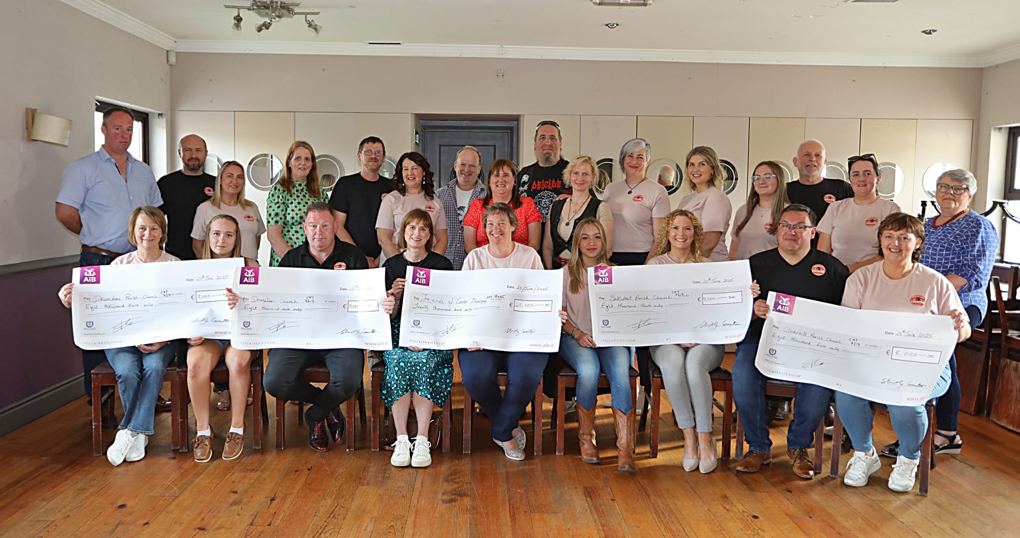 Cheques presented to Friends of Oncology Cavan and each of the four churches receiving &euro;8,000 to support their ministries