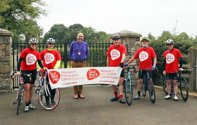 The Bishop of Connor, the Rt Rev George Davison, stepped out to wish the &lsquo;L'Etape du Deanery' cyclists all the best as they passed See House in the early stages of the 83 mile loop, raising funds for Northern Ireland Chest, Heart and Stroke.