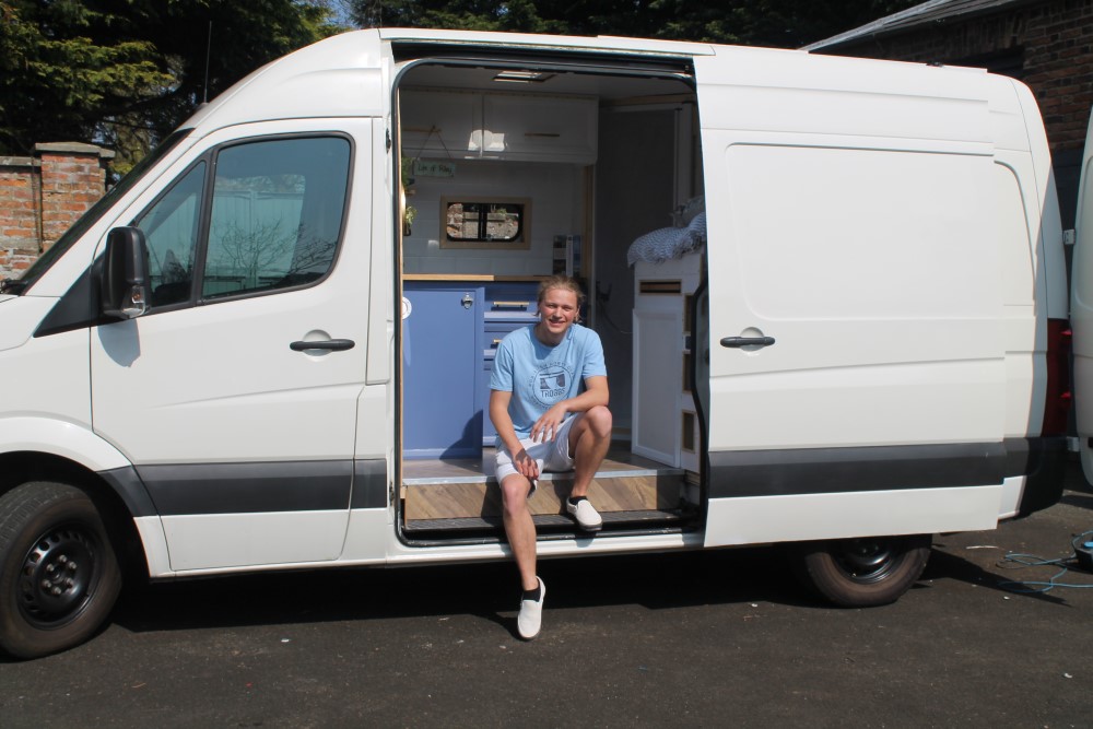 Ben Sweeney (21), who designed and fitted out his own unique campervan during lockdown.