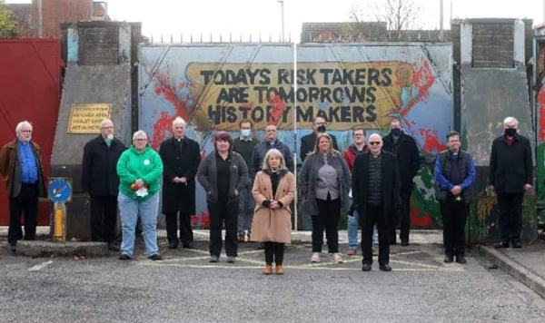 The Rev Tracey McRoberts, rector of St Matthew's, Shankill Road, front centre, with representatives of different denominations who attended a Prayer Vigil in north Belfast on April 9. They include the Bishops of Connor and Down and Dromore, and Roman Catholic Bishop Noel Treanor.