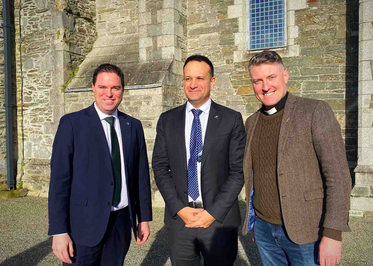 Minister Martin Heydon TD, An Taoiseach Leo Varadkar TD, and the Rev Philip McKinley.
