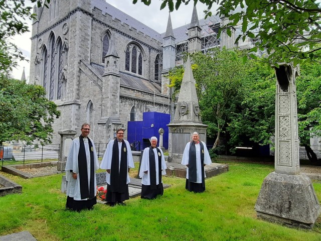 From left: Canons Kenneth Hall, Malcolm Kingston and Katherine Poulton with Dean William Morton.