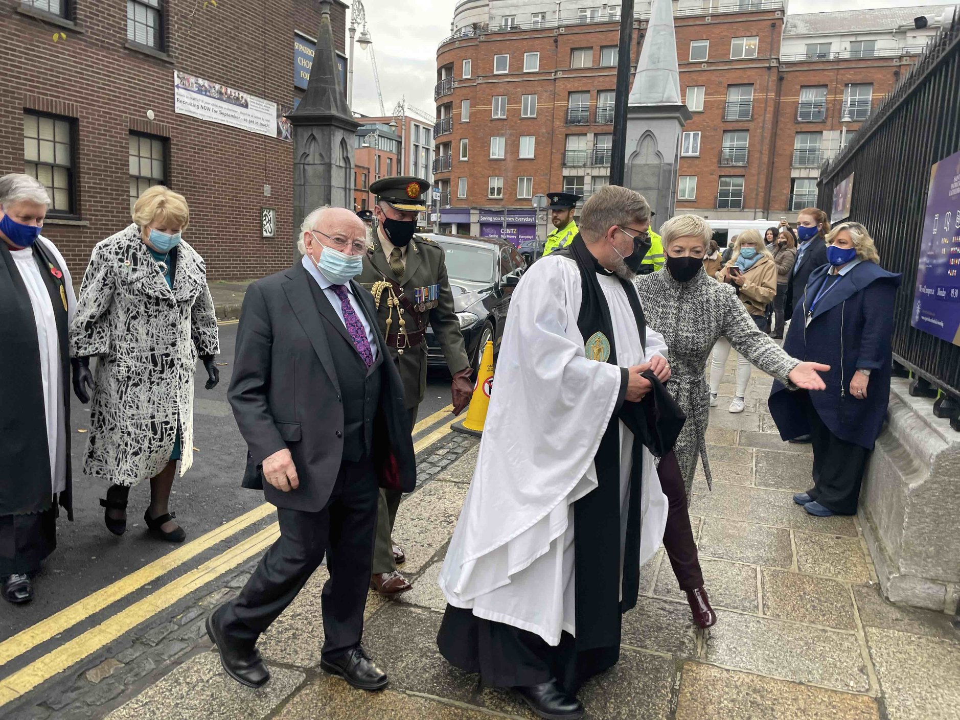 President Michael D Higgins and his wife Sabina arrive at St Patrick's Cathedral on Remembrance Sunday.