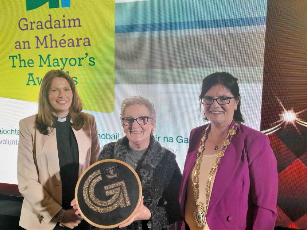 The Rector, the Very Rev Lynda Peilow, Catherine Moore Temple, and Mayor of Galway, Cllr Collette Connolly.