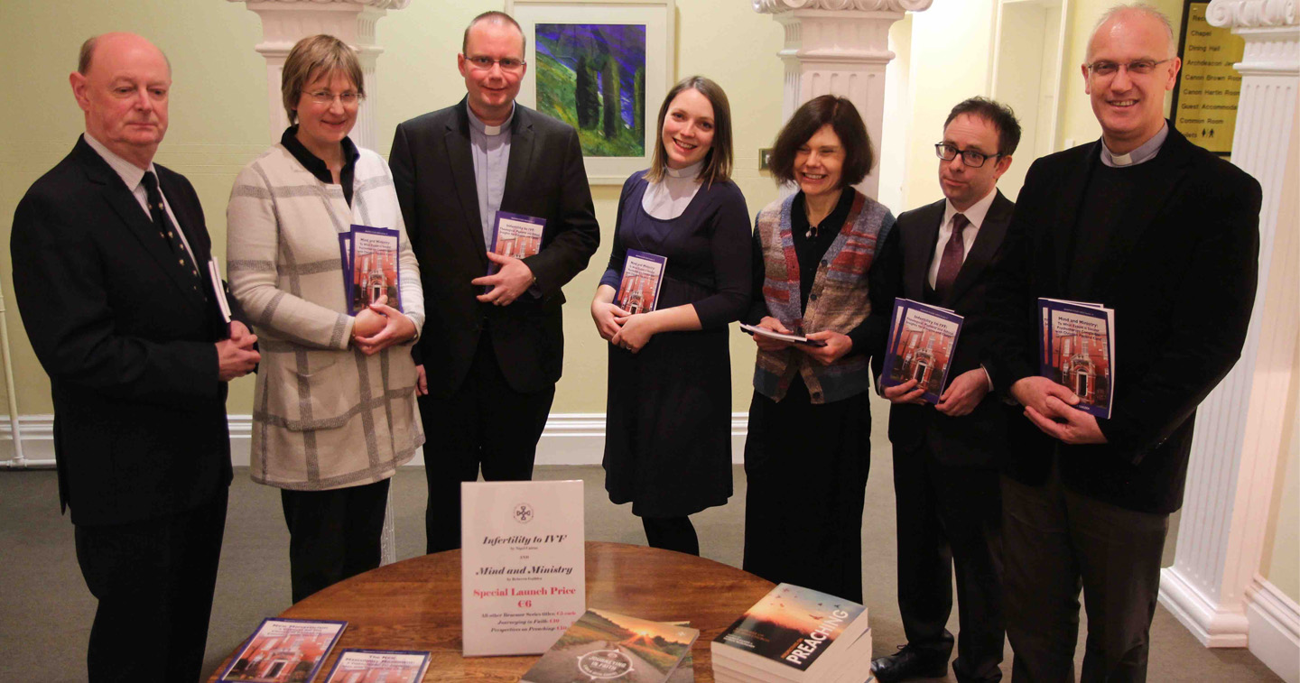 Dr Raymond Refausse, Dr Susan Hood, the Revd Nigel Cairns, the Revd Rebecca Guildea, Dr Bridget Nichols, Bryan Whelan and Canon Dr Maurice Elliott at the launch of Braemor 9 and 10. Photo credit: Lynn Glanville.