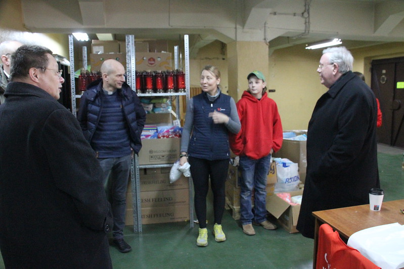 With Mgr Grzegorz Ry?, Archbishop of ?&oacute;d?, visiting volunteers from Catholic aid agency Caritas. Photo credit: COMECE.