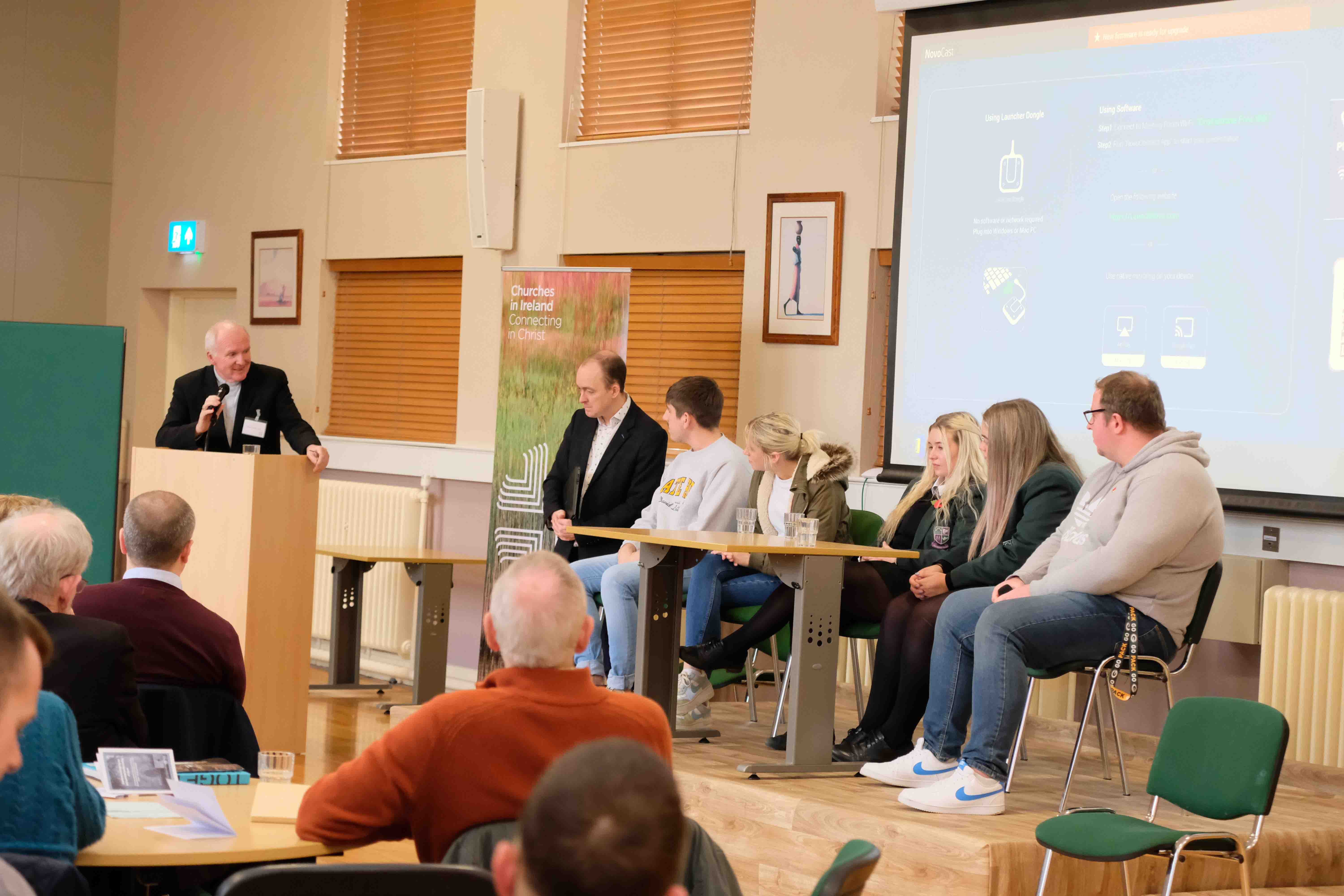 IICM Co-Chair Bishop Brendan Leahy with Joe McKeown and a panel from Youthlink NI discussing the effect of the pandemic on their lives.