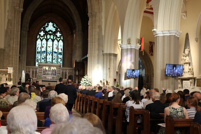 A full congregation in St Patrick's Cathedral, Armagh, for the VE80 service.