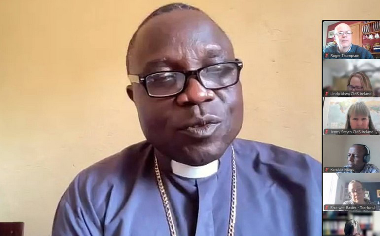 Archbishop Ande speaks during the prayer meeting for the DRC with mission agencies.