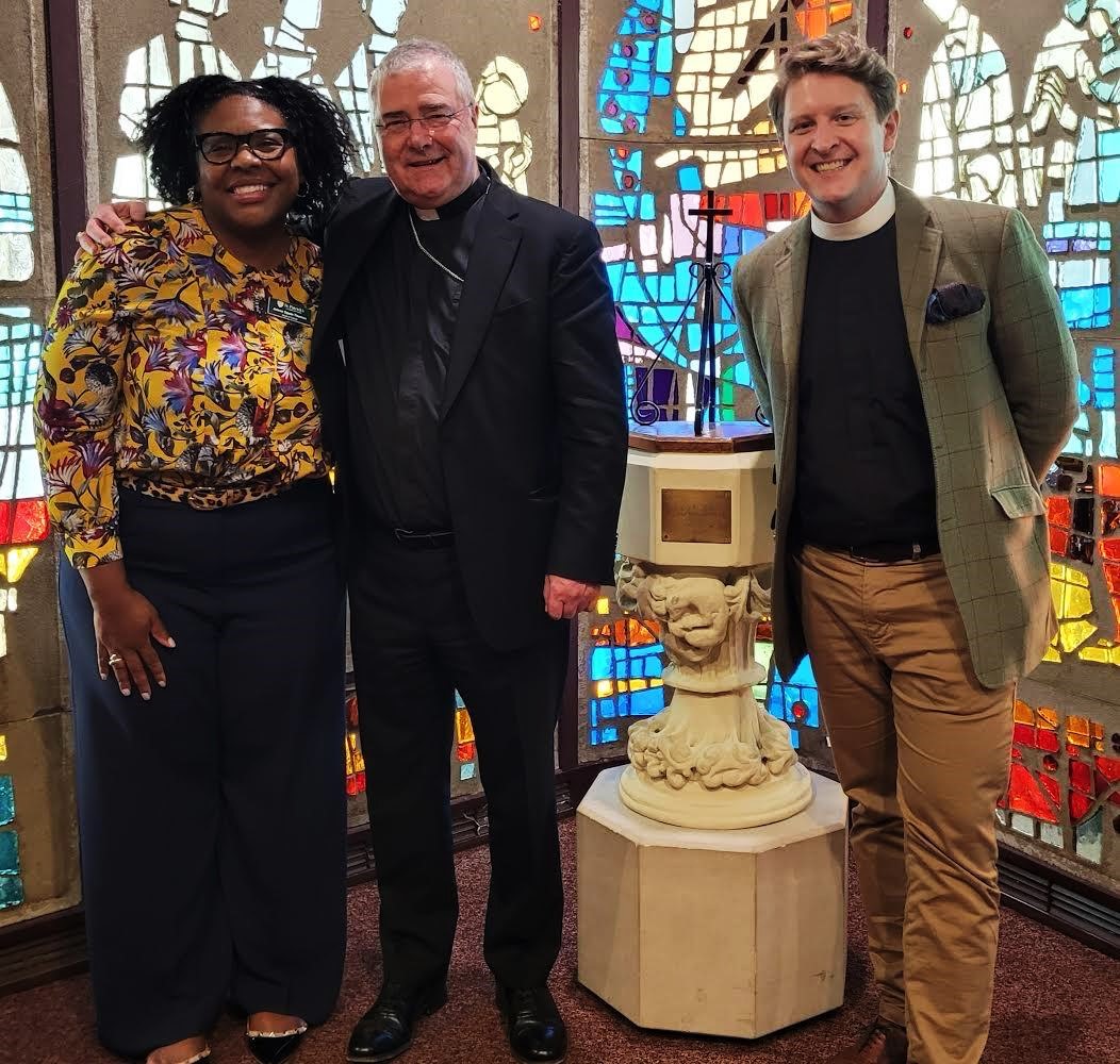 From left: Jalene Spain Thomas, headteacher at St Patrick's Day School, Archbishop McDowell, and the Revd Andrew Ogletree.