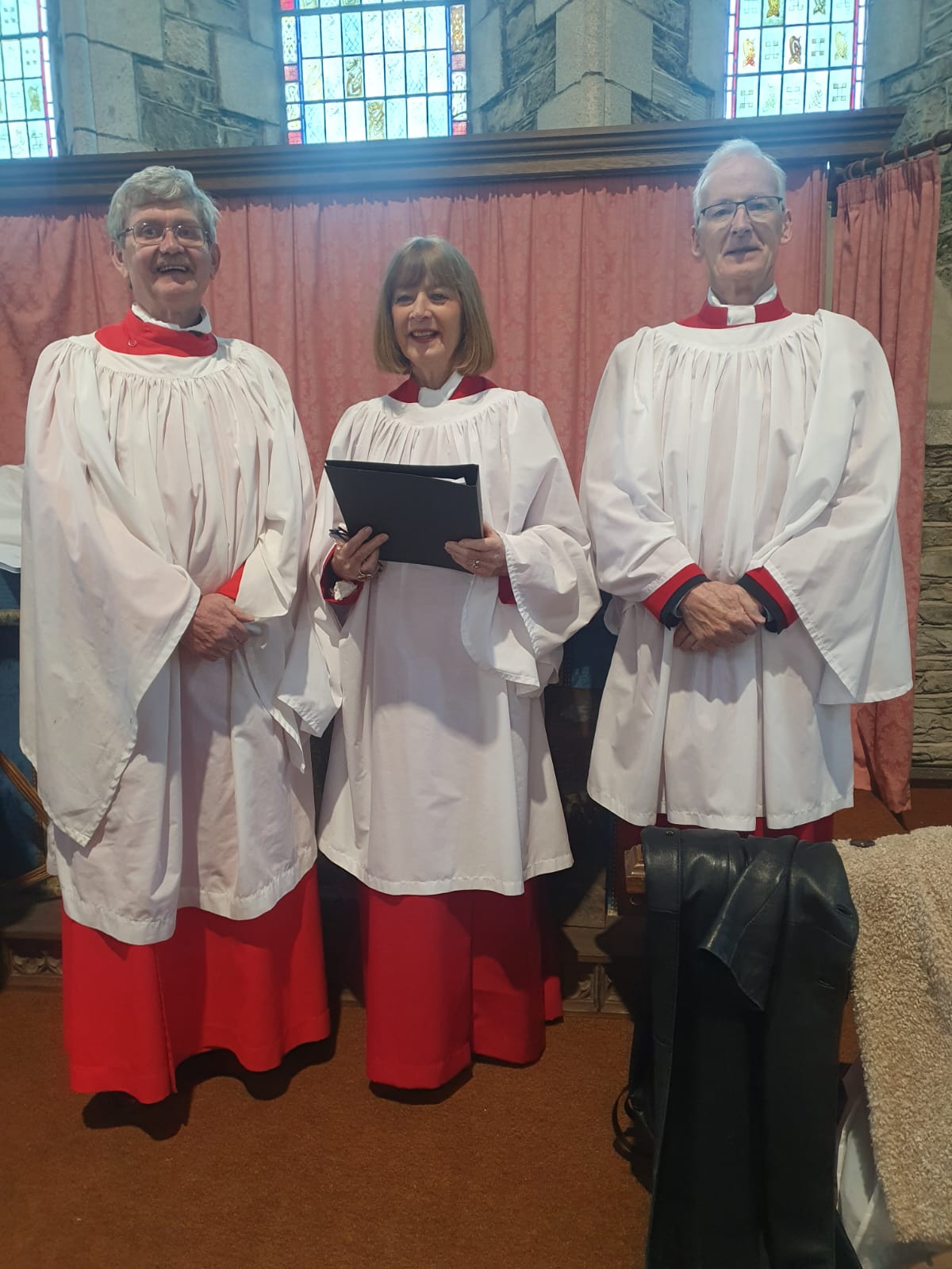 'Tommy and Mary Lyndon and Peter Whyte of Birr Choral Society, taking part in the singing