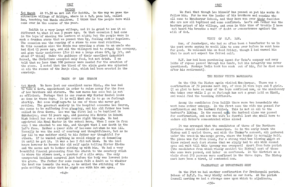 The Revd Gerald Dickson's diary entries for March 1927